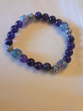 Purple Beaded Stretch Bracelet - Women's Jewelry